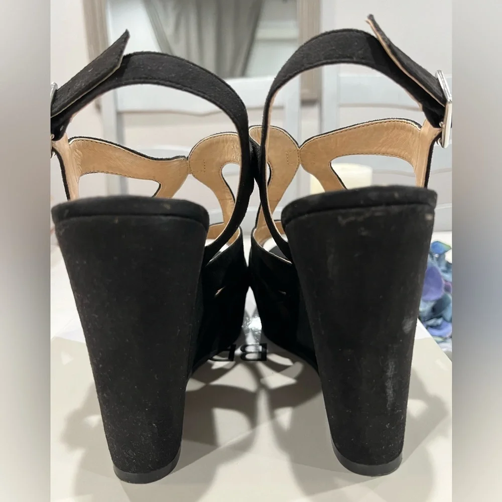 B.P. Ankle strap black‎ vegan suede wedge sandal size 8.5
